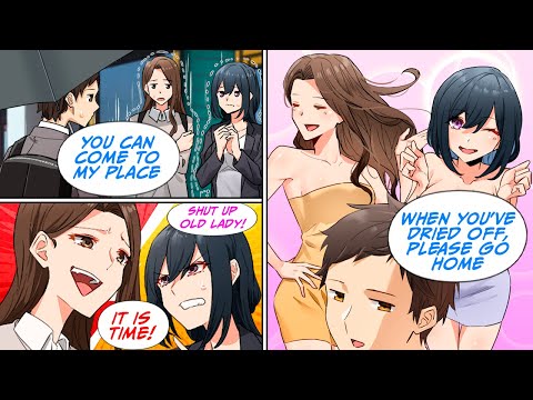 [Manga dub] Taking home two, soaking wet beauties. Somehow, a sexy war started.. [RomCom]