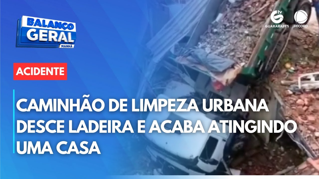 Caminh&atilde;o de limpeza desce ladeira e acaba atingindo casa