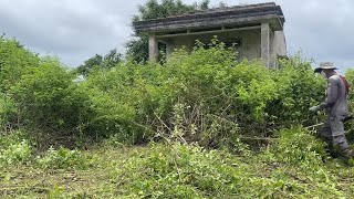 Hardworking workers helped the girl clean up the abandoned house her grandmother left behind.