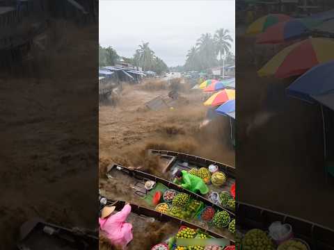 🚨 Sudden Flash Flood Flips Boats at Floating Market – Intense Scene Captured!