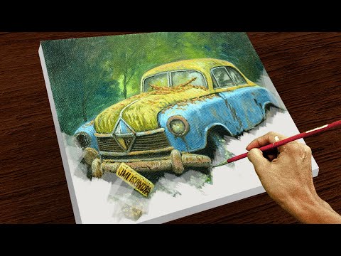 5-COLOR Acrylic Painting Vintage Car | Time-lapse | JMLisondra