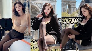 햇빛에 반사되는 검정스타킹🖤 파리에 어울리는 세미정장 룩북 / Black stockings reflected in the sun / 黒ストッキング太陽反射 / 黑色長襪在陽光下倒影