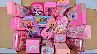 Unboxing pink pencil box collection - barbie pencil box, calculator pencil box, stationery pouch