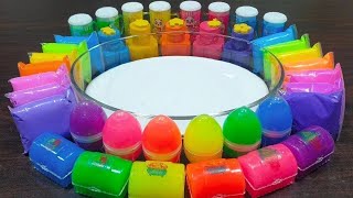 Rainbow clay ! Mixing random things into homemade slime ! Enjoy slime videos !!!
