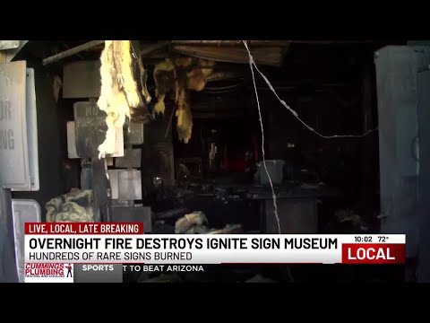 YouTube video thumbnail: Fire Destroys Part of Historic Ignite Sign Art Museum