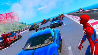 Spiderman Super Challenge GTA V Carnage Thor and other Superheroes Stunt Ramp!Человек Паук и Карнаж!
