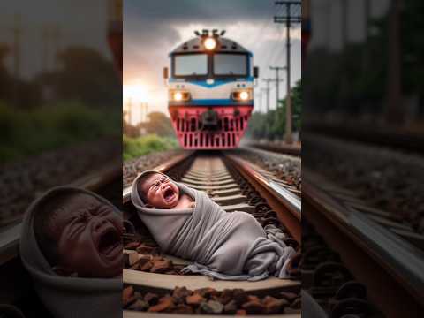A Cow Saved a Baby Left on Train Tracks 😱❤️ | #babysaved #fallenbabies #aividiotu #aivideo #cow