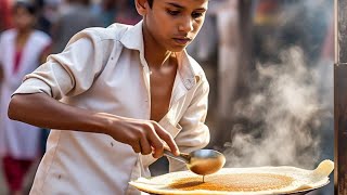 Poor 16 year old hardworking boy selling healthy paper corn dosa on street for family #food #vlog