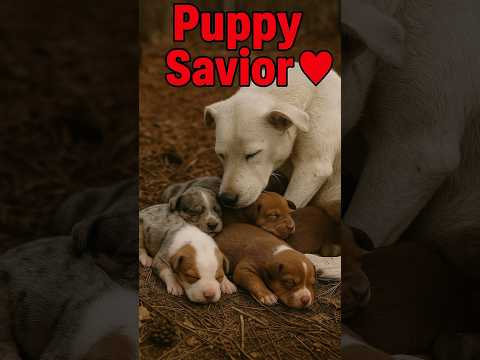 Homeless White Dog Leads Rescuers to Her Beautiful Puppies in the Woods #shorts