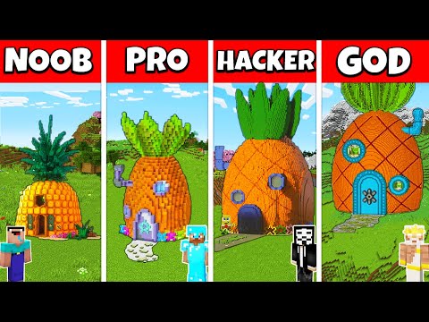 Minecraft Spongebob Pineapple House Build Challenge - Noob vs Pro vs Hacker vs God Animation