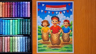 Mewarnai Tema 17 agustus lomba balap karung