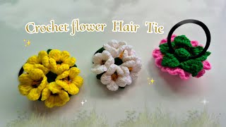 Crochet flower hair tie 🌸🌼 ပန်းပွင့်ခေါင်းစည်းကွင်းထိုးနည်း