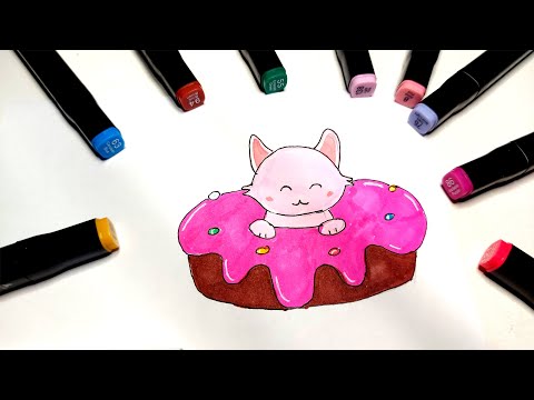 How to draw donut with cat with markers?