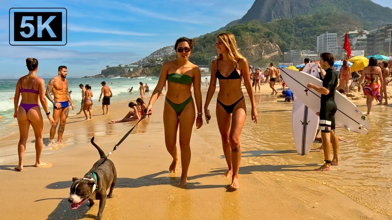 5K ⁶⁰ Leblon Beach | 🇧🇷 Bikini Beach in RIO DE Janeiro Walking Tour
