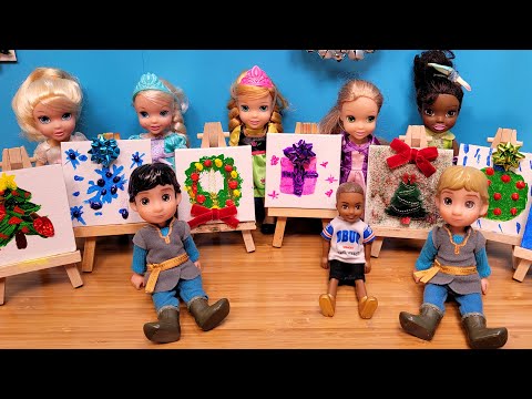 Christmas kids painting fun ! Elsa & Anna toddlers - Barbie dolls