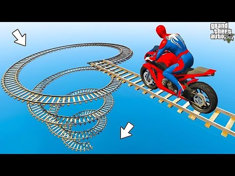 الأبطال الخارقين على القضبان دوامة قمع جس ep.6 SPIDER-MAN! on Motorcycle in Spiral Bridge Stunt Ride