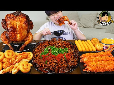 ASMR MUKBANG 직접 만든 양념 치킨먹방! 치즈스틱 짜파게티 레시피 FRIED CHICKEN AND BLACK BEAN NOODLES EATING SOUND!