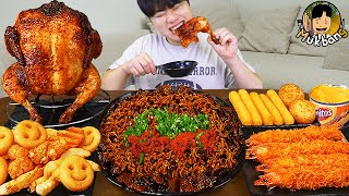 ASMR MUKBANG 직접 만든 양념 치킨먹방! 치즈스틱 짜파게티 레시피 FRIED CHICKEN AND BLACK BEAN NOODLES EATING SOUND!