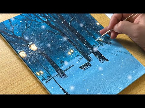 How to Draw a Snowy Night / Acrylic Painting for Beginners