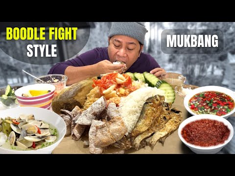 BOODLE FIGHT!!! INIHAW NA PUSIT, TUYO, TALONG! BAGOONG! SABAW! Filipino Food. Mukbang.