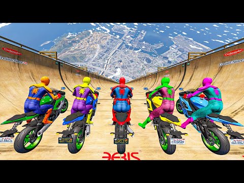 Team Spiderman vs Longest Ramp in GTA 5 - Jumping from Highest in GTA 5 (Spiderman Gameplay)