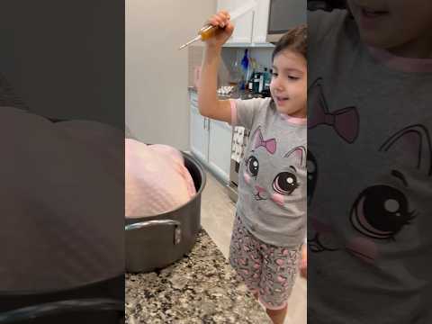 Viviana stabbed the turkey with a big shot!! #shorts #thanksgiving #turkeylurkeytime