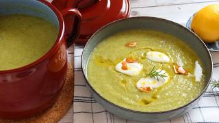 Crema de calabacín con aceite de ajos y romero
