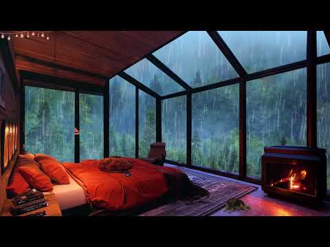 Rain Sounds For Sleeping - Relaxing Thunder Sounds - Cozy Bedroom Ambience in Foggy Forest