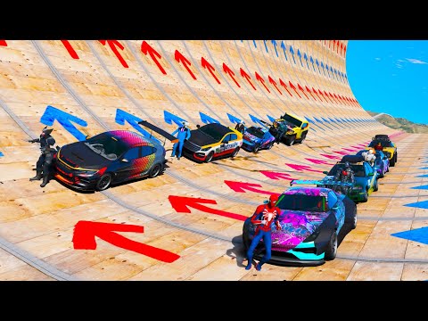 Spiderman Superheroes Skibidi Camera-Man Batman Challenge Sport Ramps racing GTA V! Бэтман и Гонки!