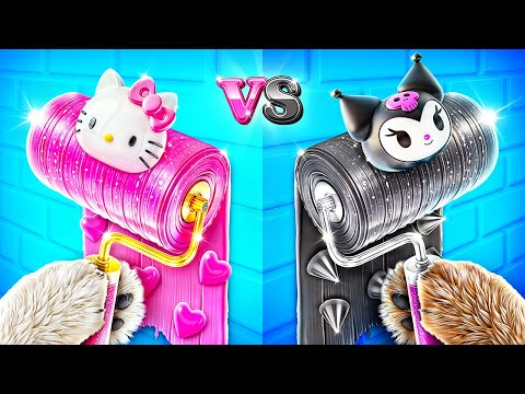 Eenkleurige Hondenhuis Challenge! Hallo Kitty vs Kuromi!