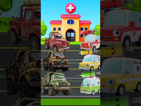 Ambulance Mini Menolong Mobil Truk Zombie Oleng Merah Kuning Hijau #animation #cartoon