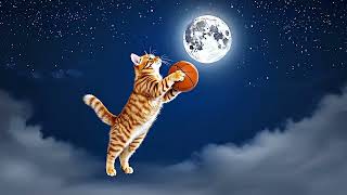 A cat shooting a basketball to the moon AI.