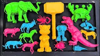 Membersihkan Mainan hewan Gajah, Dinosaurus, Kuda, Kambing, ikan, Kepiting, Harimau dan Anomali 