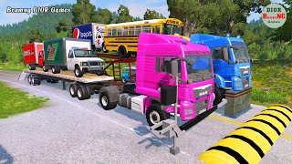 Double Flatbed Trailer Truck vs speed bumps|Busses vs speed bumps|Beamng Drive|1179