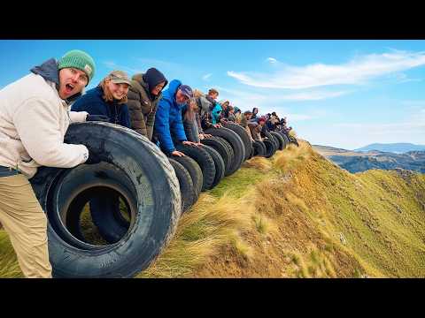 100 Tires Vs Mountain! Extreme Destruction Bowling