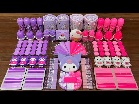 PURPLE KUROMI vs PINK HELLO KITTY I Mixing random into Glossy Slime I Relaxing slime videos#part1