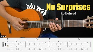 No Surprises - Radiohead - Fingerstyle Guitar Tutorial + TAB & Lyrics