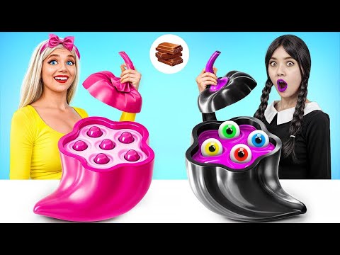 Tantangan Memasak Wednesday vs Barbie | Makanan Berwarna Pink vs Hitam oleh Turbo Team