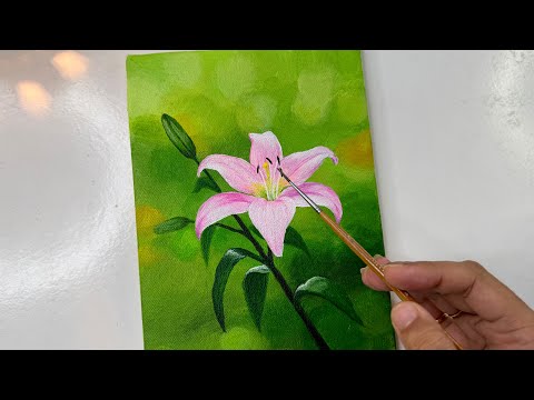 Lily flower painting/ easy Acrylic painting tutorial/ painting for beginners