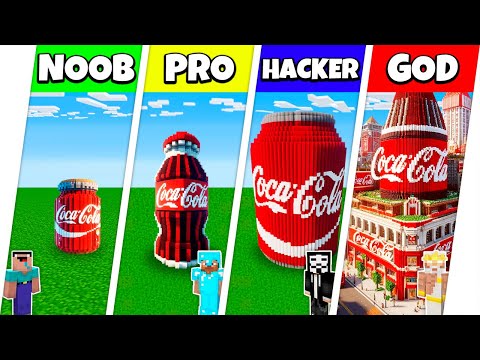 Minecraft Battle: NOOB vs PRO vs HACKER vs GOD: COCA COLA SODA HOUSE BUILD CHALLENGE / Animation