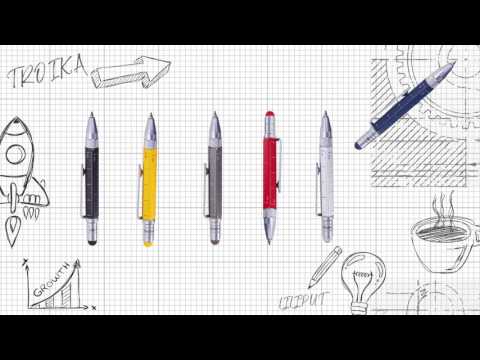 Ручка TROIKA LILIPUT с линейкой, стилусом,плоской/крестообразной отверткой, серый