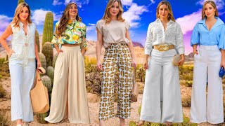 🟣𝗟𝗢𝗢𝗞𝗦 PANTALONES PALAZZO HERMOSAS COMBINACIONES DE MODA LOOKS ESTILOS VERANIEGOS 2026😍