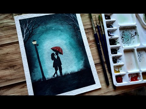 Simple Watercolor painting tutorial of romantic couple step by step