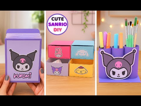 Cute SANRIO Paper Crafts 💜 DIY Desk Organizer - Pen Holder, Drawers, Folder Organizer