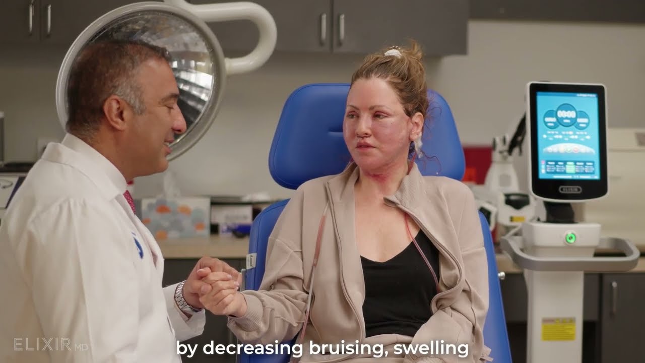 Medical professional speaking in a plant-filled setting.