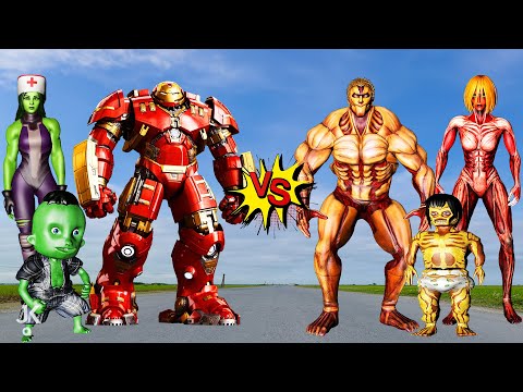 FAMILY HULKBUSTER VS FAMILY ATTACK ON TITAN - In real life