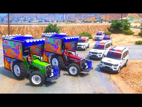 ट्रैक्टर पर डीजे Vs police tractor wala dj dj wala ट्रैक्टर वाला rajasthani dj डीजे के पीछे पुलिस