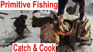 Creative Winter Fishing ❄️🐟🎣 Cooking Fish Wild Outdoors 🔥🐠 Bushcraft Skills. Time Travel