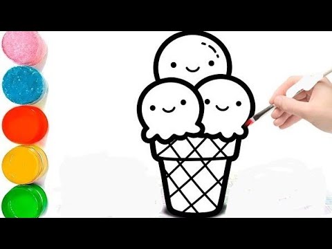 HOW TO DRAW A CUTE RAINBOW ICECREAM  FOR KIDS || ICECREAM DRAWING STEP BY STEP