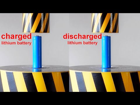 HYDRAULIC PRESS DAMAGES LITHIUM BATTERY, CHARGED AND DISCHARGED